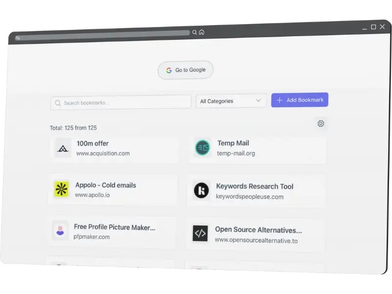 Bookmarks Manager new tab page - pinned bookmarks visible on every new Chrome tab