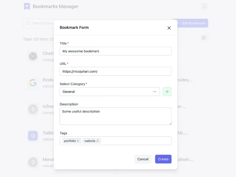 Bookmarks Manager search - find saved links by title, description, or category